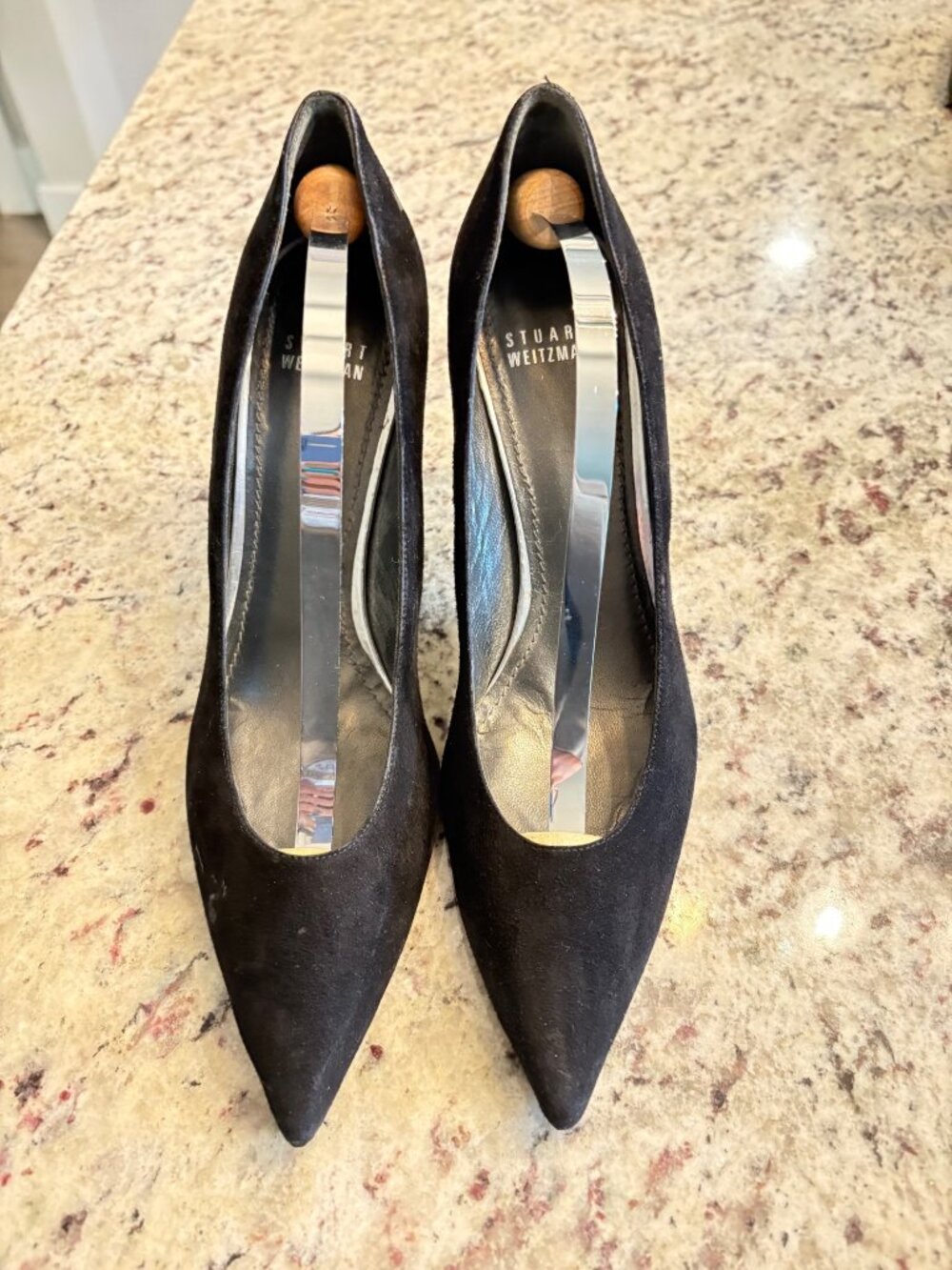 Stuart Weitzman Queen Black Suede Pointed-Toe Pumps 8.5